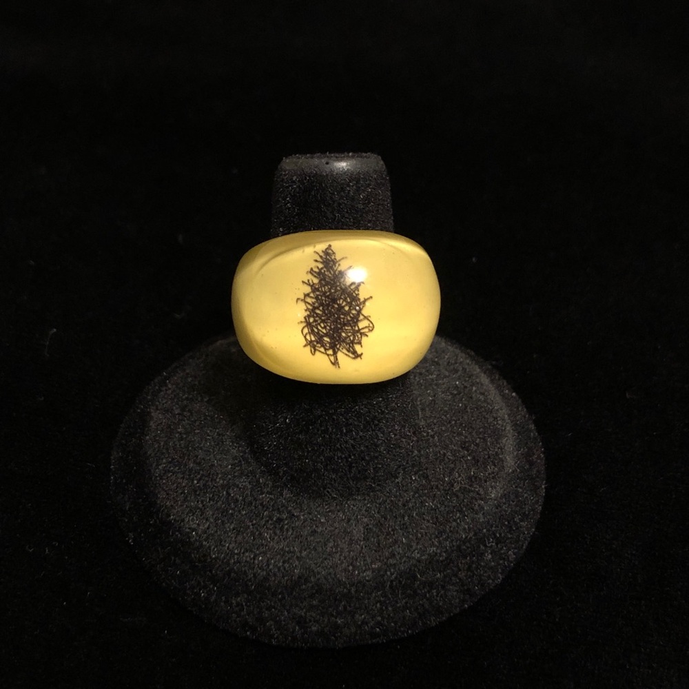 Yellow Nature Inspired Acrylic Ring with Intricate Design
